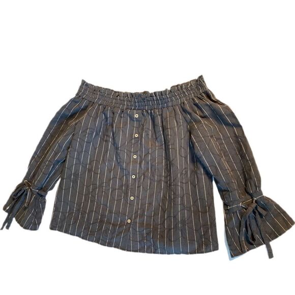Lucky Brand Striped Long Sleeve Off Shoulder Top S EUC! - Picture 5 of 12